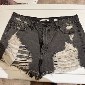 Black Label Black Distressed High-Rise Ripped Denim Shorts